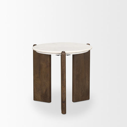 20" White And Brown Marble And Solid Wood End Table HomeRoots