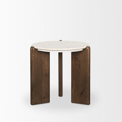 20" White And Brown Marble And Solid Wood End Table HomeRoots
