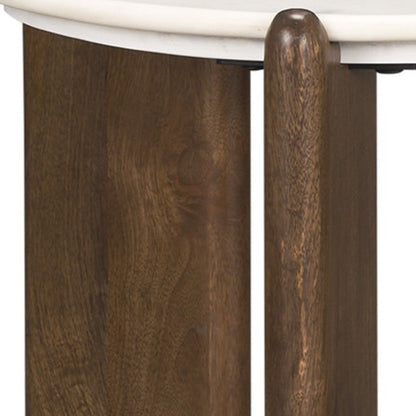 20" White And Brown Marble And Solid Wood End Table HomeRoots