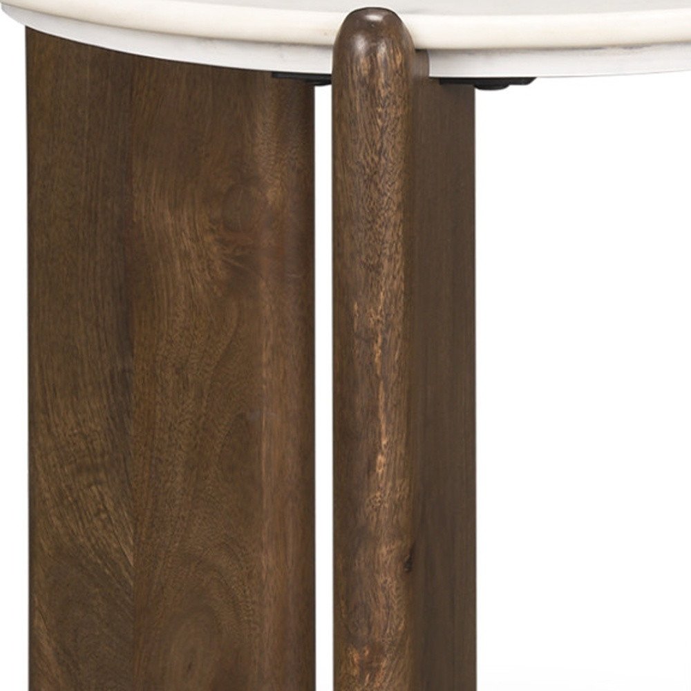 20" White And Brown Marble And Solid Wood End Table — view 5