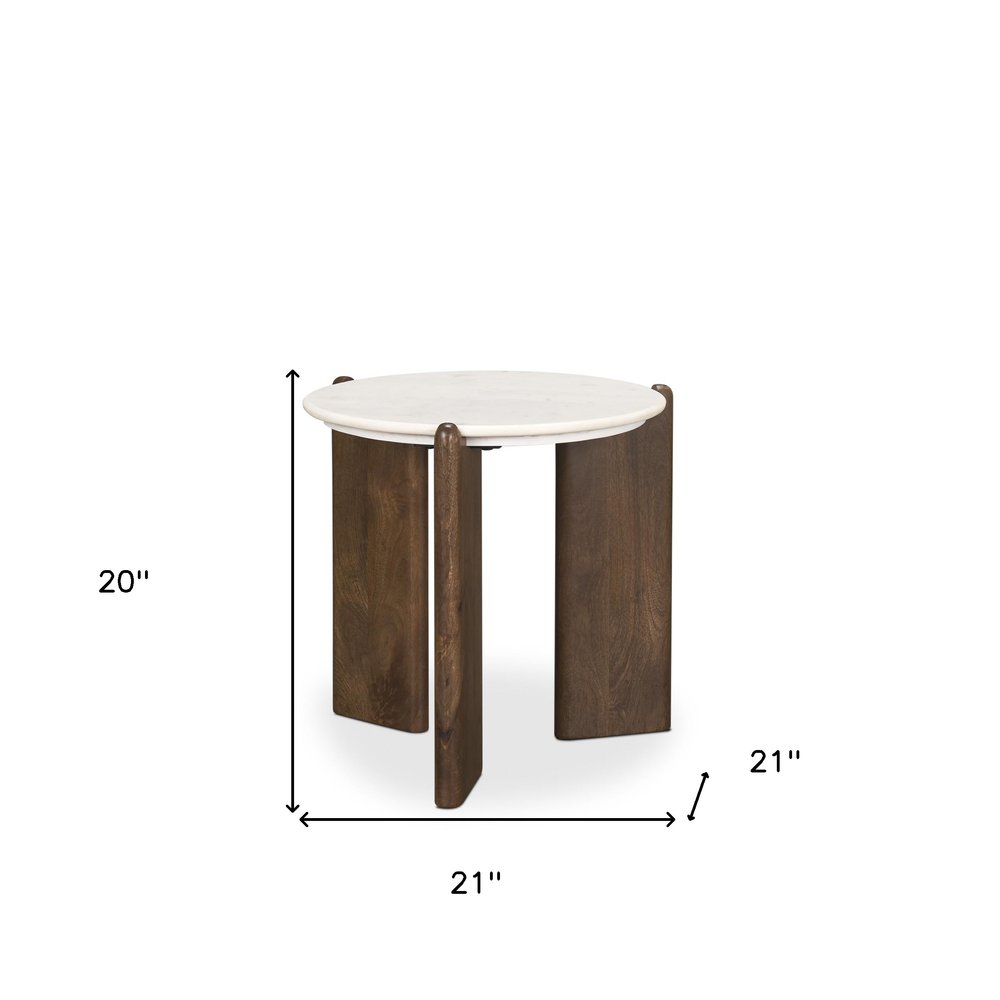 20" White And Brown Marble And Solid Wood End Table — view 6