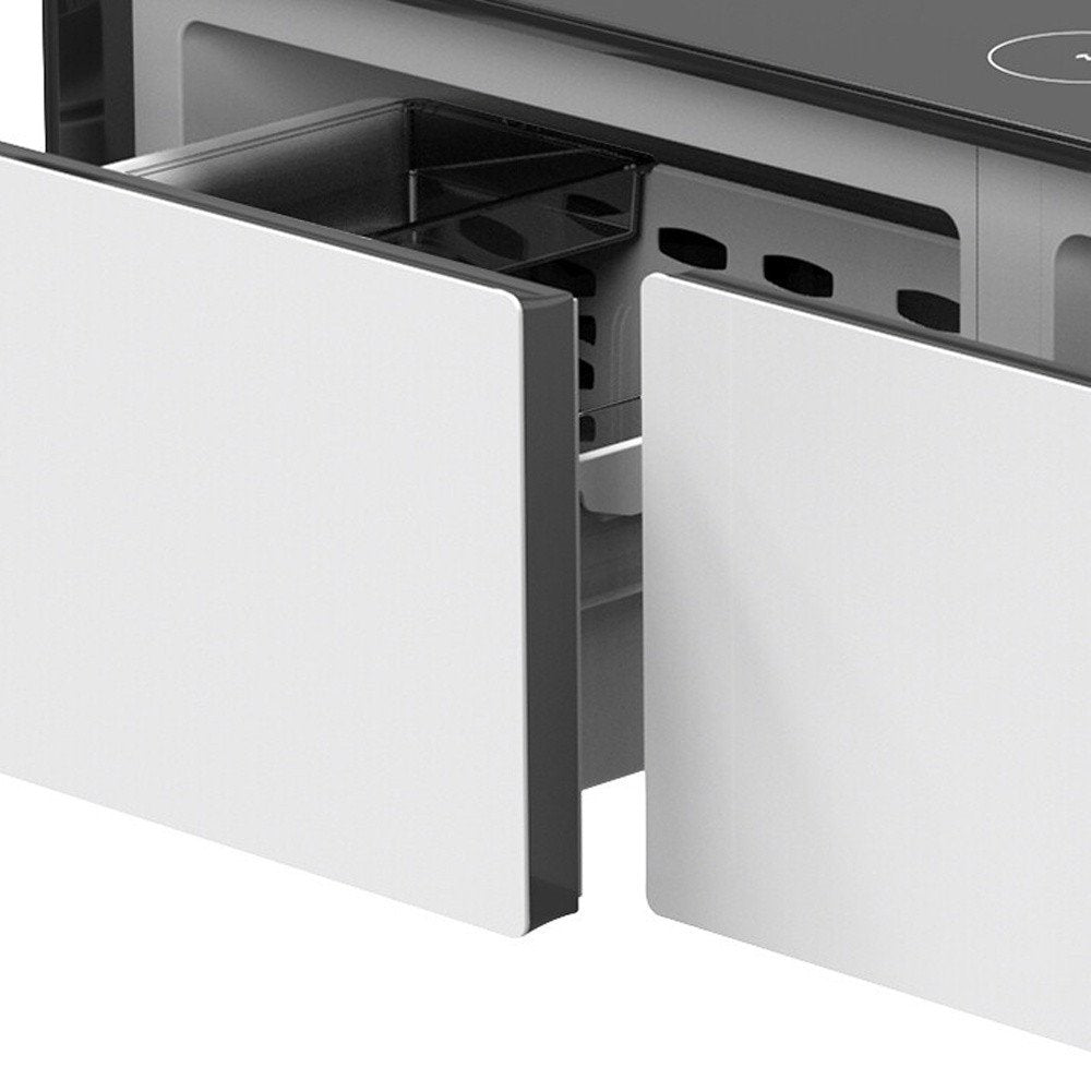 41" Black and White Glass and Acrylic Solid Coffee Table With Two Drawers HomeRoots