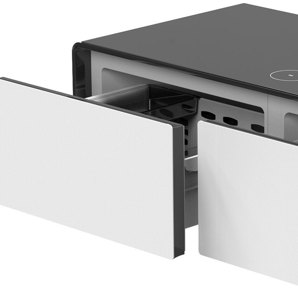 41" Black and White Glass and Acrylic Solid Coffee Table With Two Drawers HomeRoots