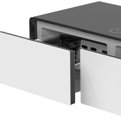 41" Black and White Glass and Acrylic Solid Coffee Table With Two Drawers HomeRoots