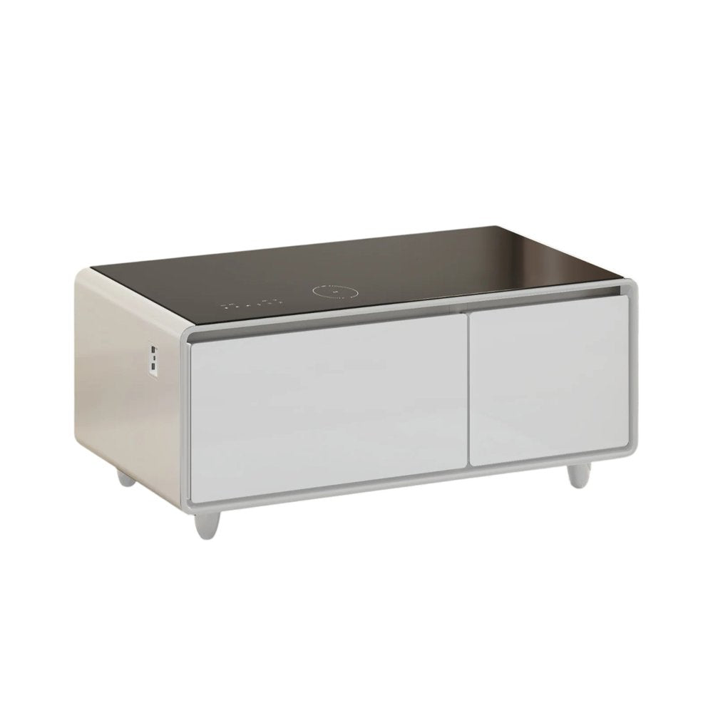 41" Black and White Glass and Acrylic Solid Coffee Table With Two Drawers HomeRoots