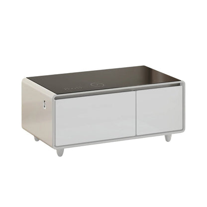 41" Black and White Glass and Acrylic Solid Coffee Table With Two Drawers HomeRoots