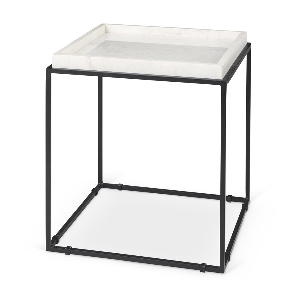 20" White and Black Marble and Metal Square Frame End Table HomeRoots