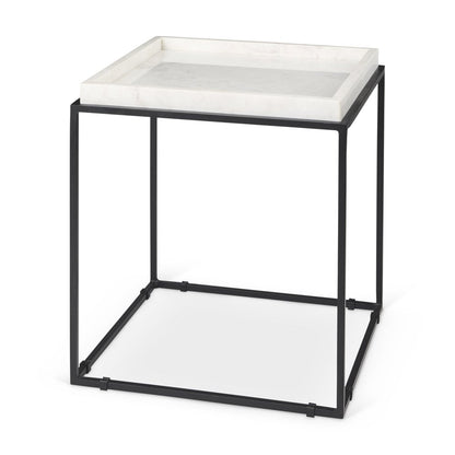 20" White and Black Marble and Metal Square Frame End Table HomeRoots