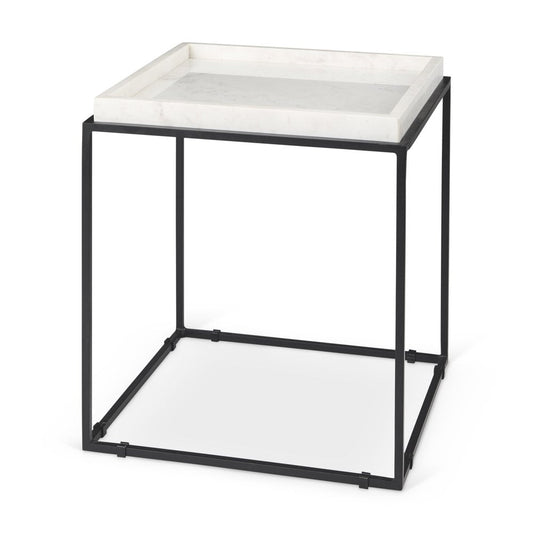 20" White and Black Marble and Metal Square Frame End Table HomeRoots