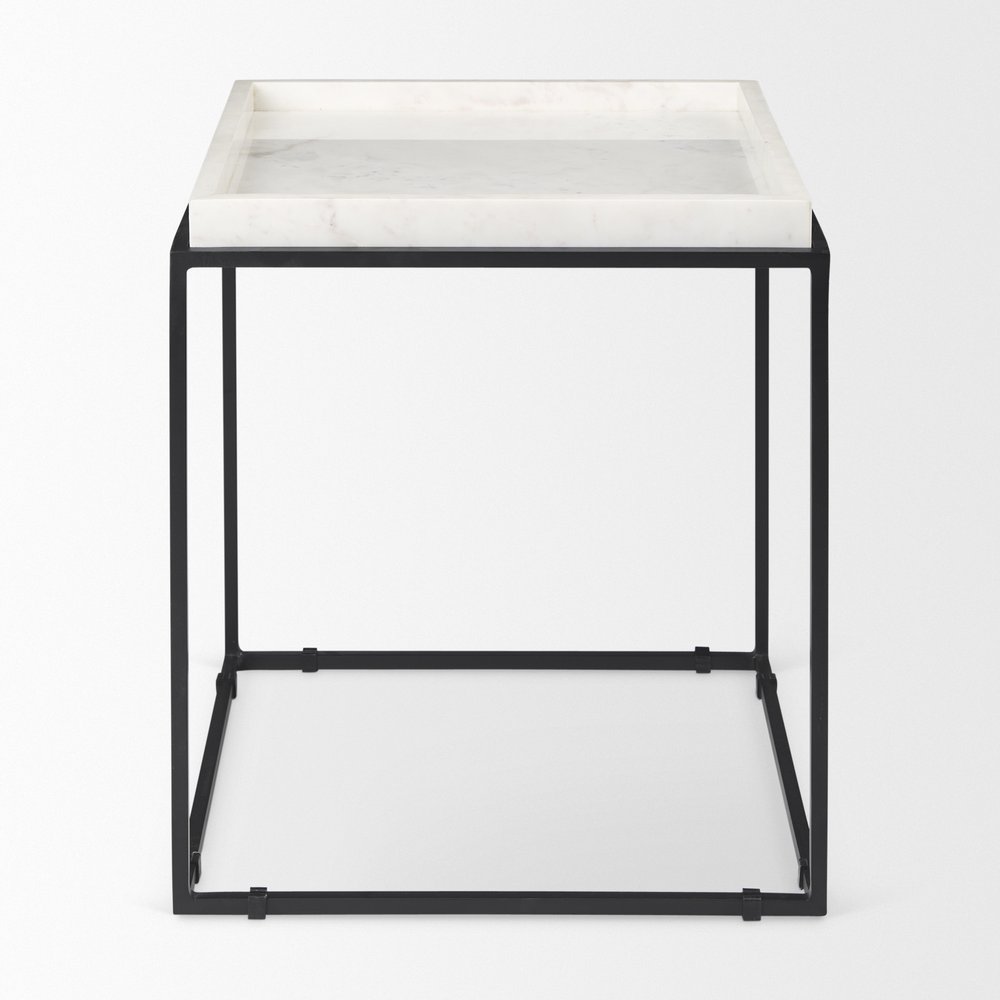 20" White and Black Marble and Metal Square Frame End Table — view 2