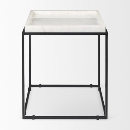 20" White and Black Marble and Metal Square Frame End Table HomeRoots