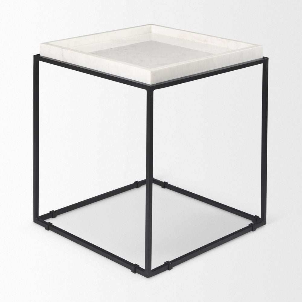 20" White and Black Marble and Metal Square Frame End Table HomeRoots