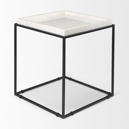20" White and Black Marble and Metal Square Frame End Table HomeRoots