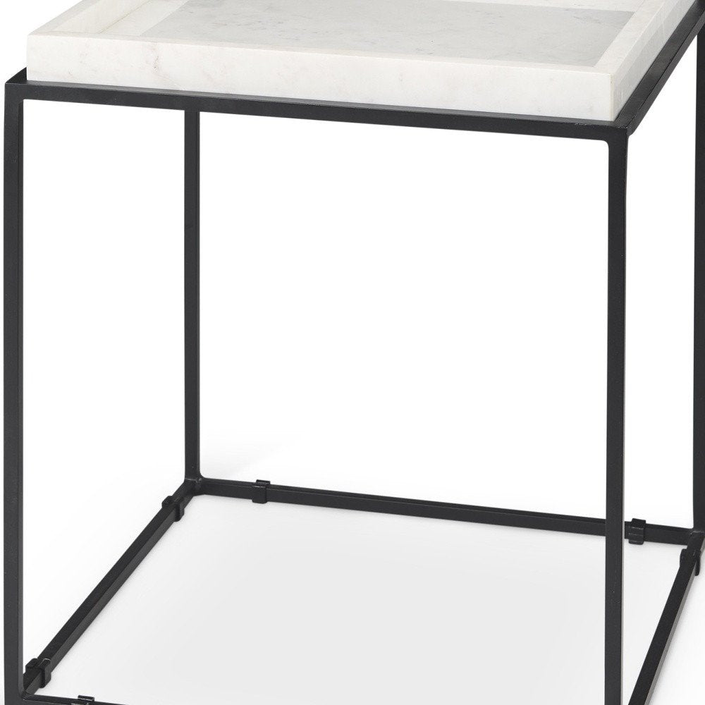 20" White and Black Marble and Metal Square Frame End Table — view 5