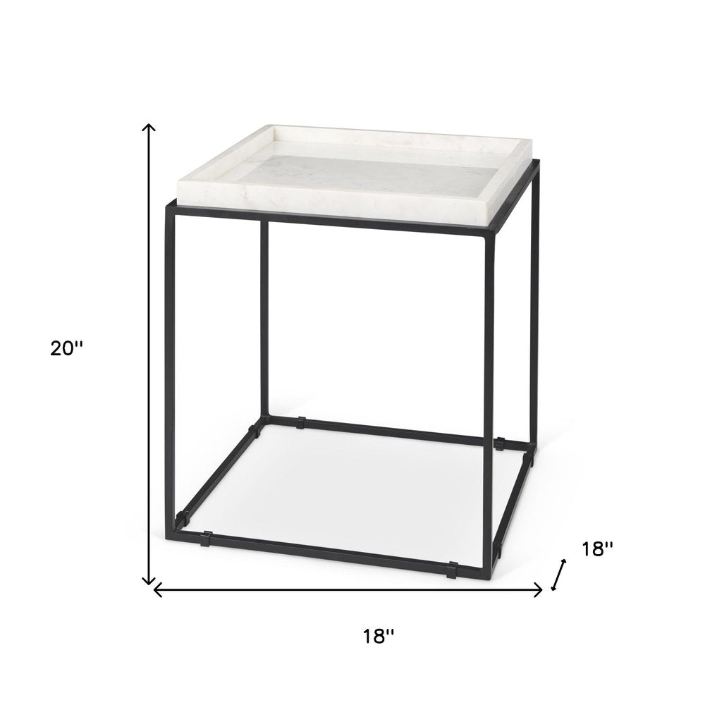 20" White and Black Marble and Metal Square Frame End Table HomeRoots