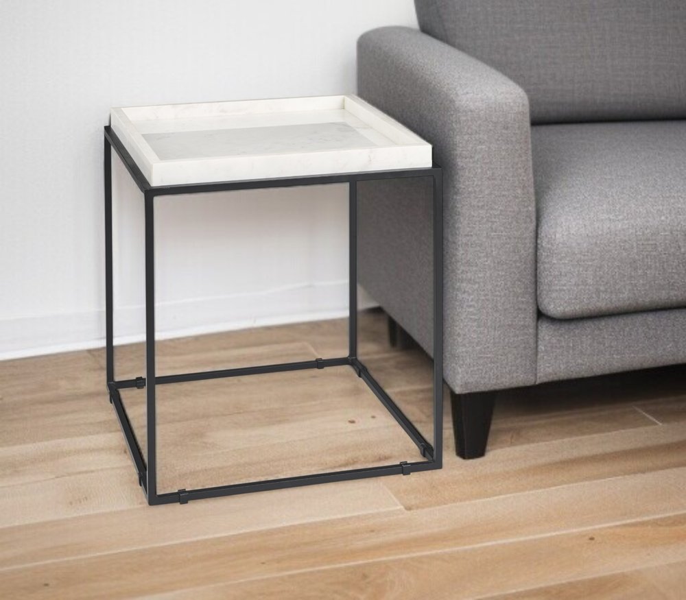 20" White and Black Marble and Metal Square Frame End Table HomeRoots