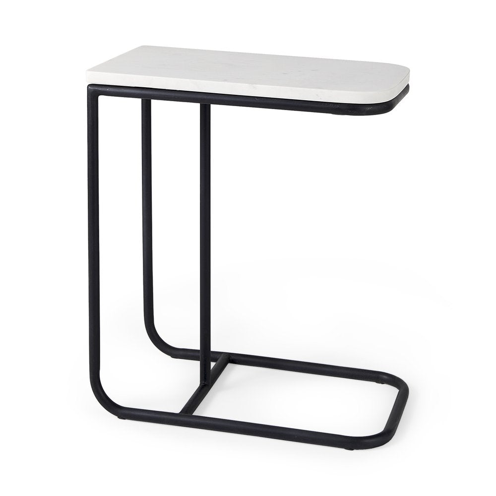 23" Black And White Marble and Metal C Table End Table HomeRoots