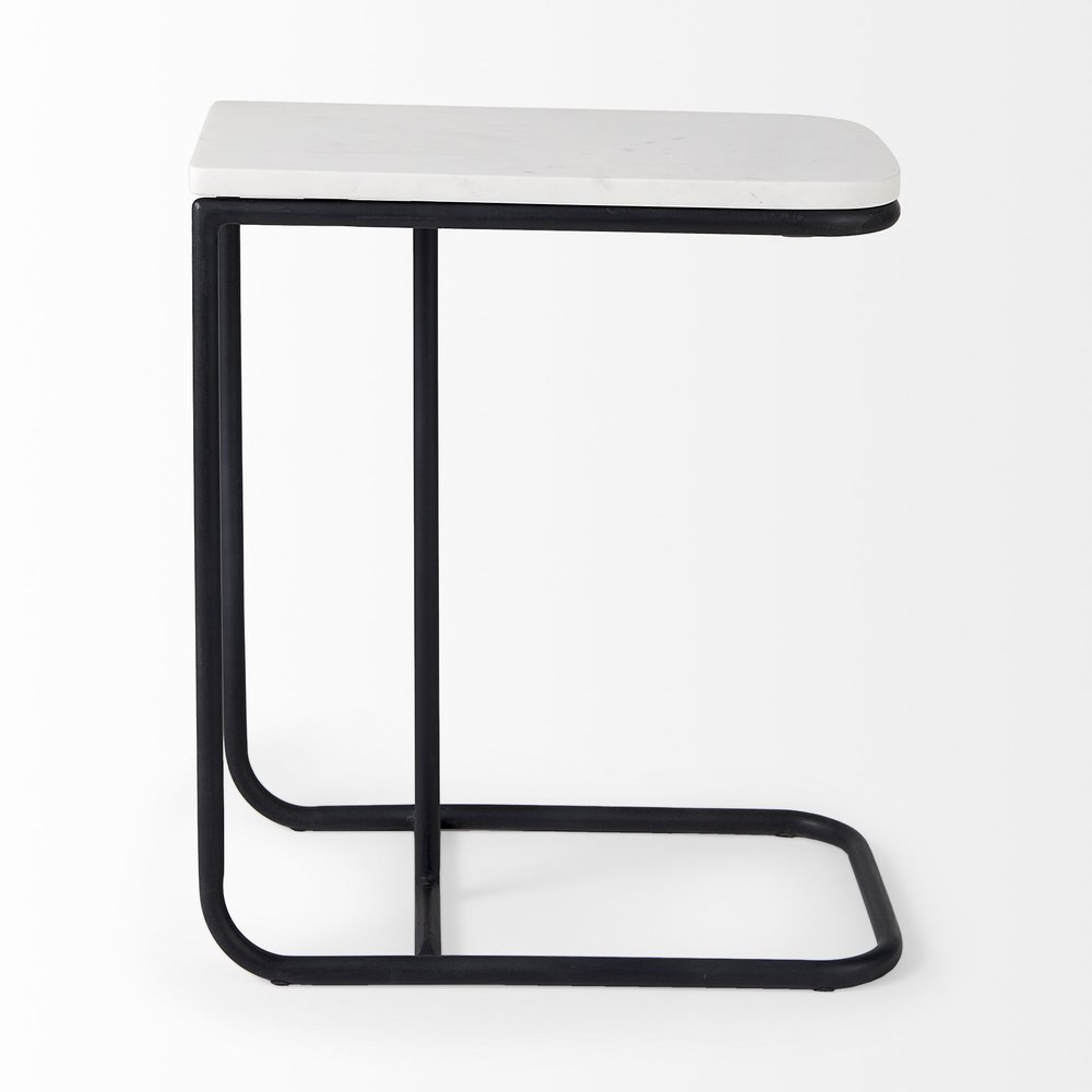 23" Black And White Marble and Metal C Table End Table HomeRoots