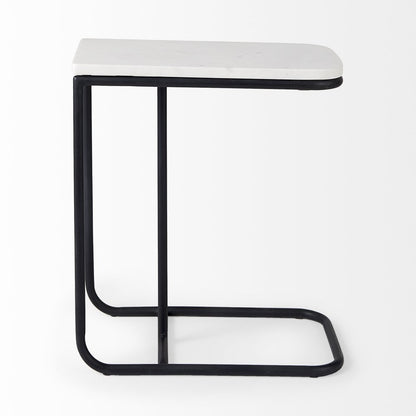 23" Black And White Marble and Metal C Table End Table HomeRoots