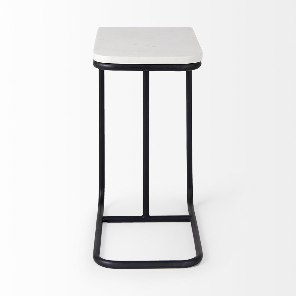 23" Black And White Marble and Metal C Table End Table HomeRoots