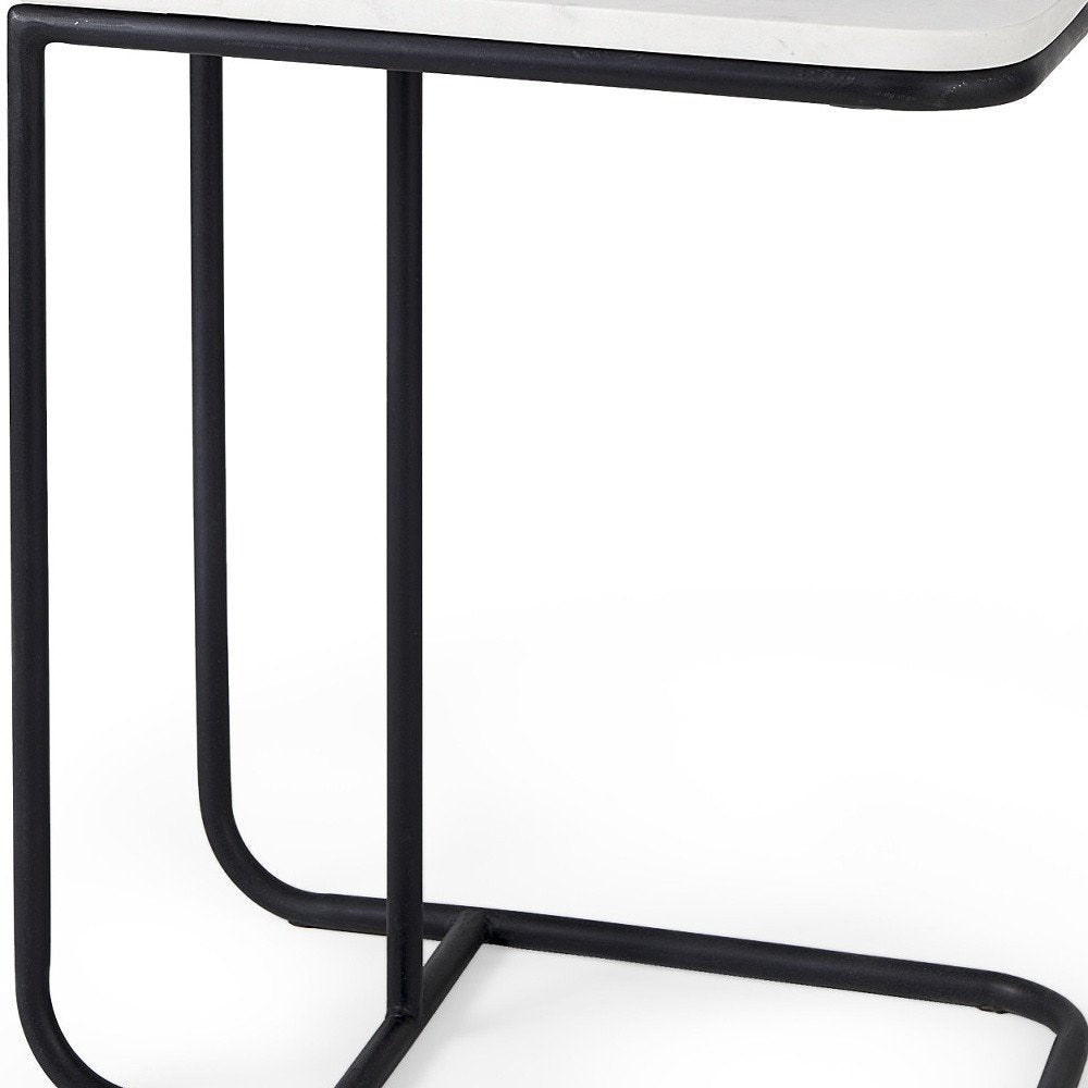 23" Black And White Marble and Metal C Table End Table HomeRoots
