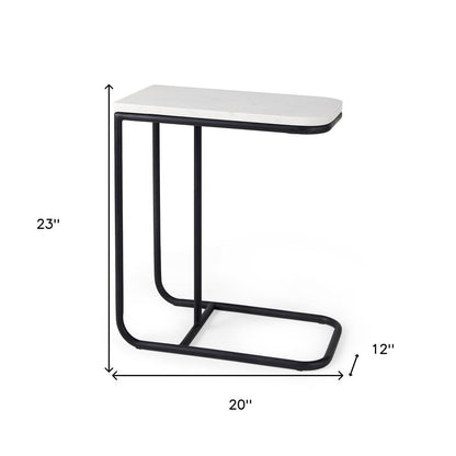 23" Black And White Marble and Metal C Table End Table HomeRoots
