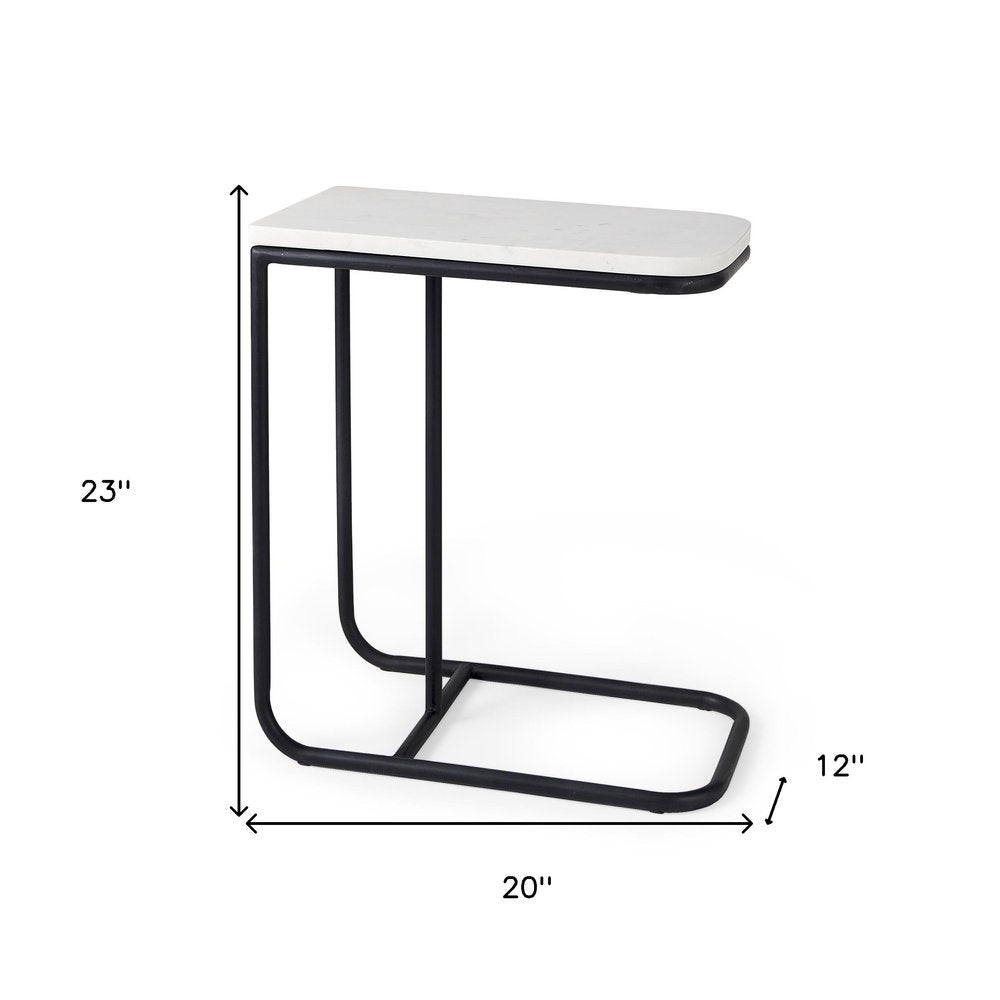 23" Black And White Marble and Metal C Table End Table HomeRoots