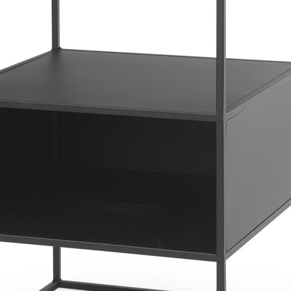 21" Clear and Black Glass and Metal Square Frame End Table With Two Shelves HomeRoots