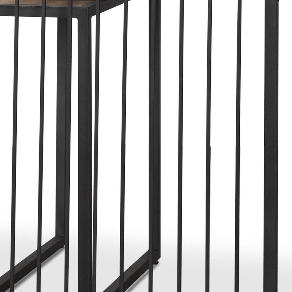 Set of Two Natural and Black Solid Wood and Metal Square Sled Nested Tables — view 4