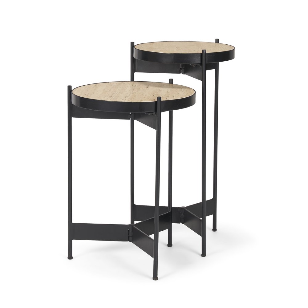 Set of Two Brown And Black Marble And Metal Nested Tables HomeRoots
