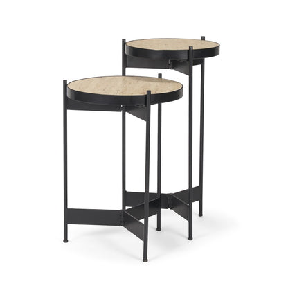 Set of Two Brown And Black Marble And Metal Nested Tables HomeRoots