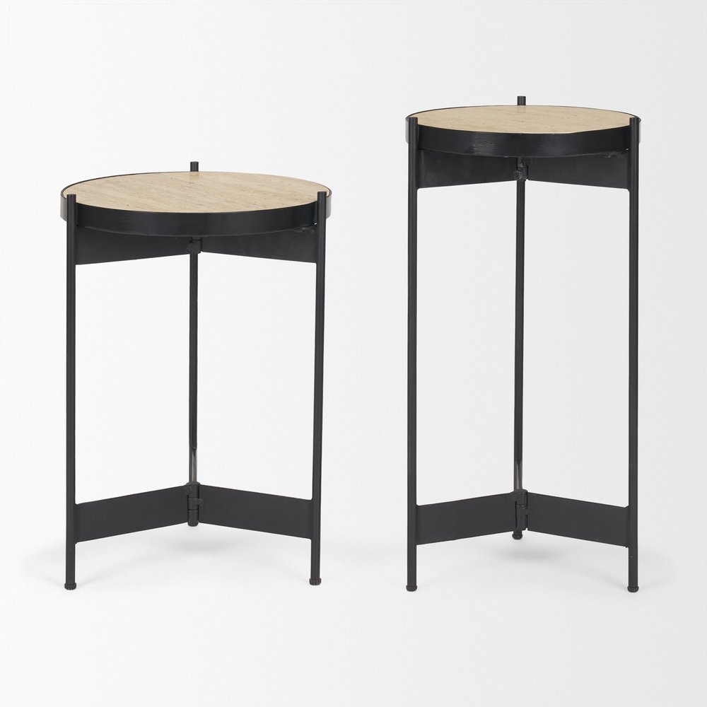 Set of Two Brown And Black Marble And Metal Nested Tables HomeRoots