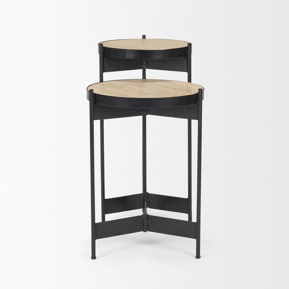 Set of Two Brown And Black Marble And Metal Nested Tables HomeRoots
