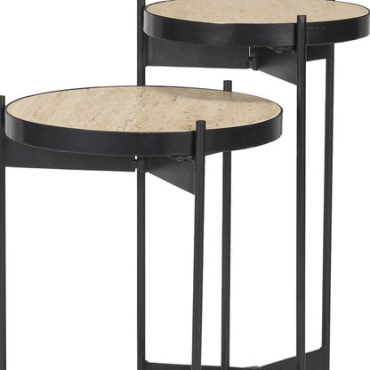 Set of Two Brown And Black Marble And Metal Nested Tables HomeRoots