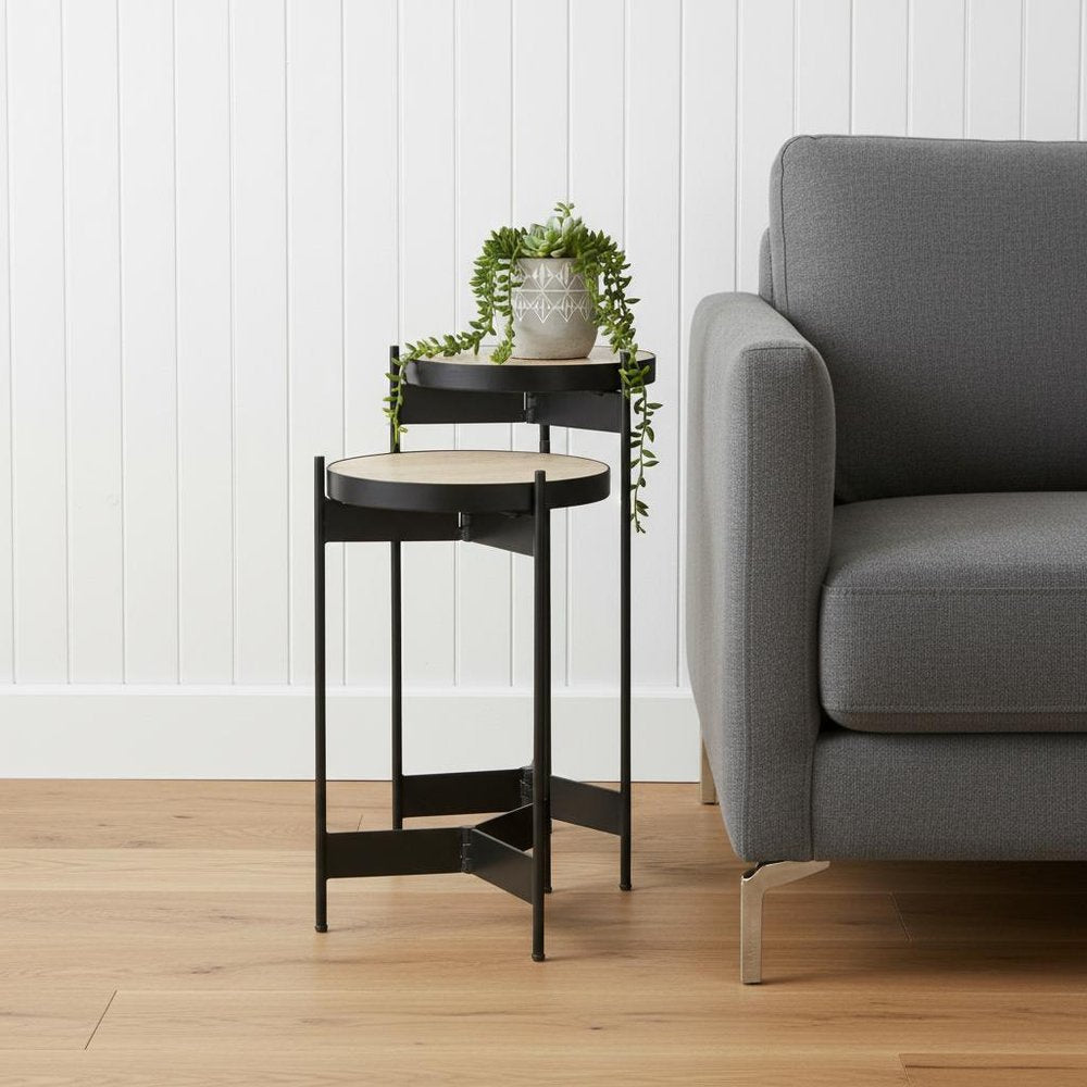 Set of Two Brown And Black Marble And Metal Nested Tables HomeRoots
