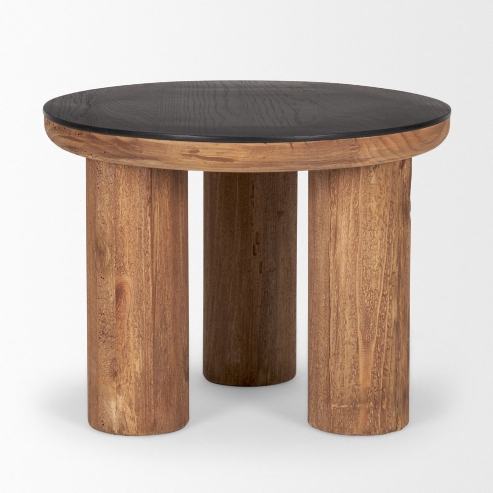18" Brown And Black Reclaimed Wood Distressed Round End Table HomeRoots