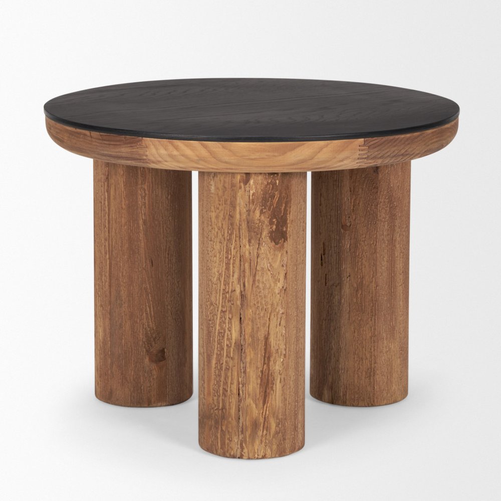 18" Brown And Black Reclaimed Wood Distressed Round End Table HomeRoots