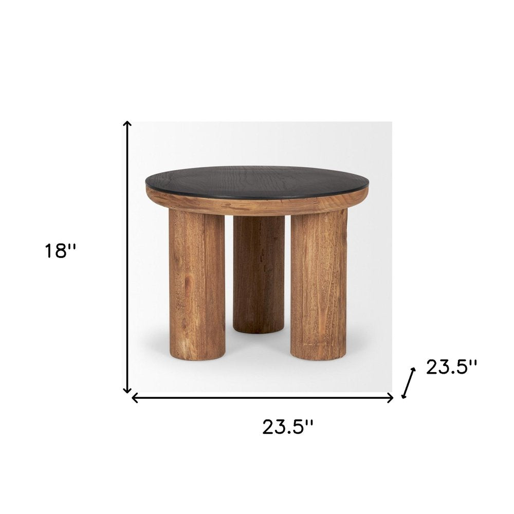 18" Brown And Black Reclaimed Wood Distressed Round End Table HomeRoots