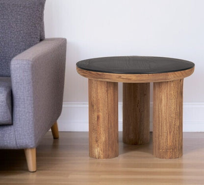 18" Brown And Black Reclaimed Wood Distressed Round End Table HomeRoots