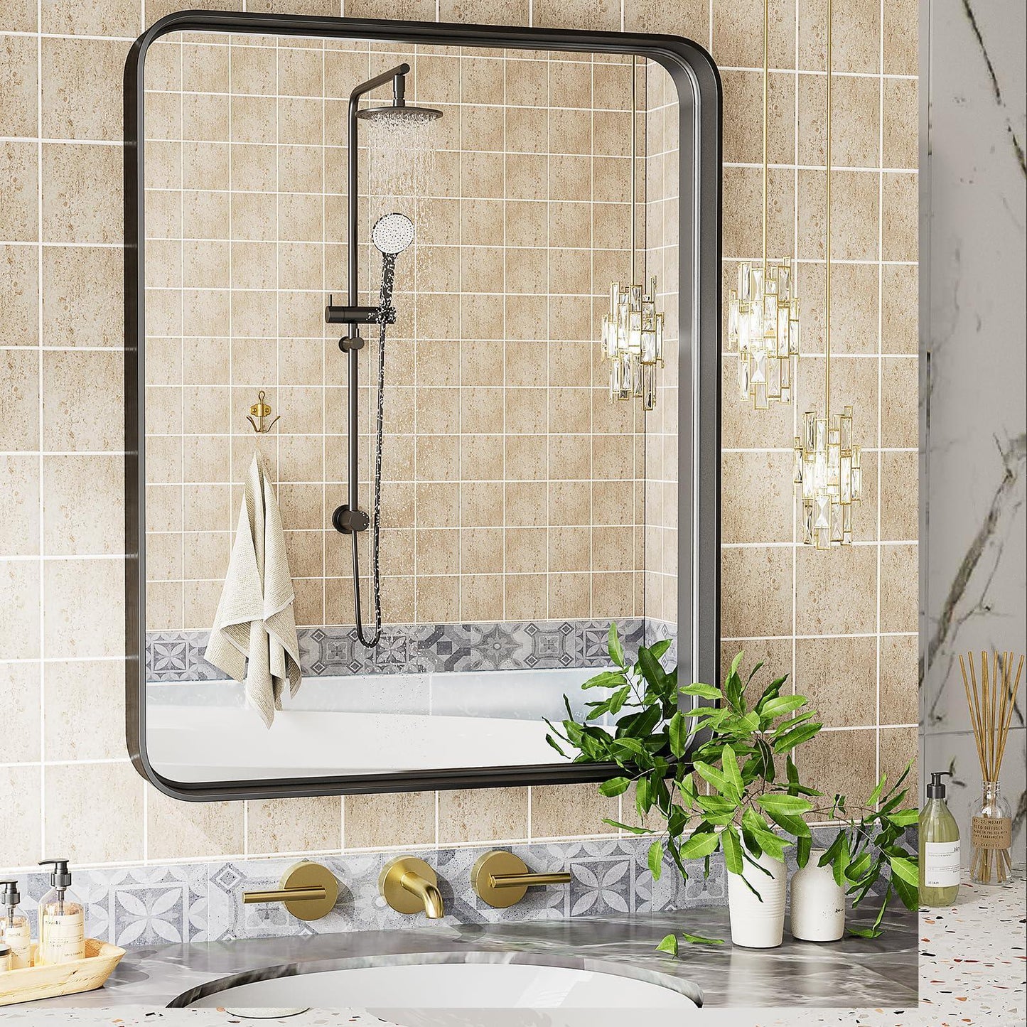 Black Bathroom Mirror Vanity Mirror for Wall - FurniFindUSA