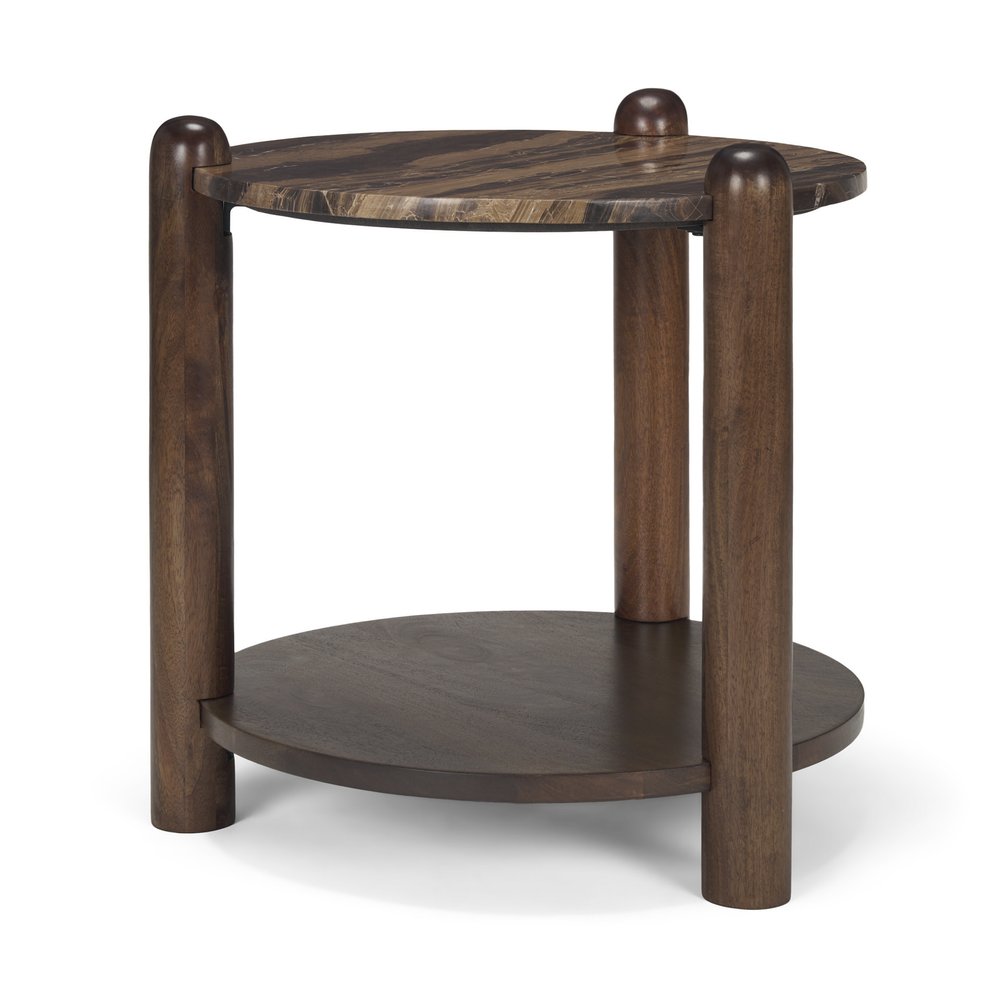 26" Brown Marble And Solid Wood End Table With Shelf HomeRoots