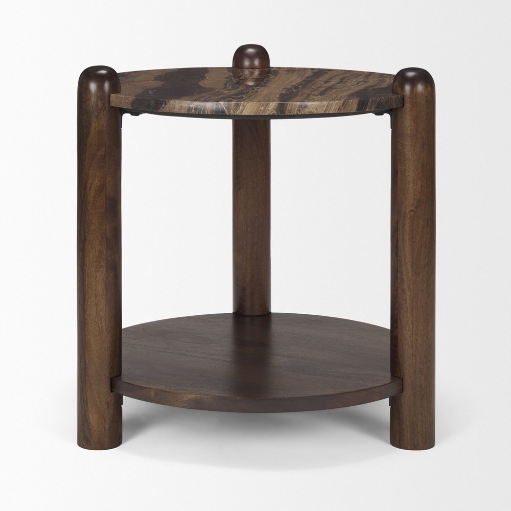 26" Brown Marble And Solid Wood End Table With Shelf HomeRoots