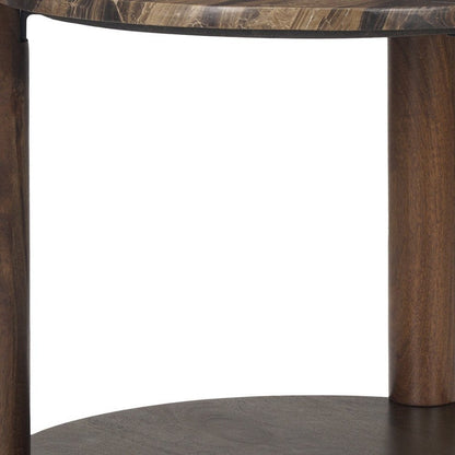 26" Brown Marble And Solid Wood End Table With Shelf HomeRoots