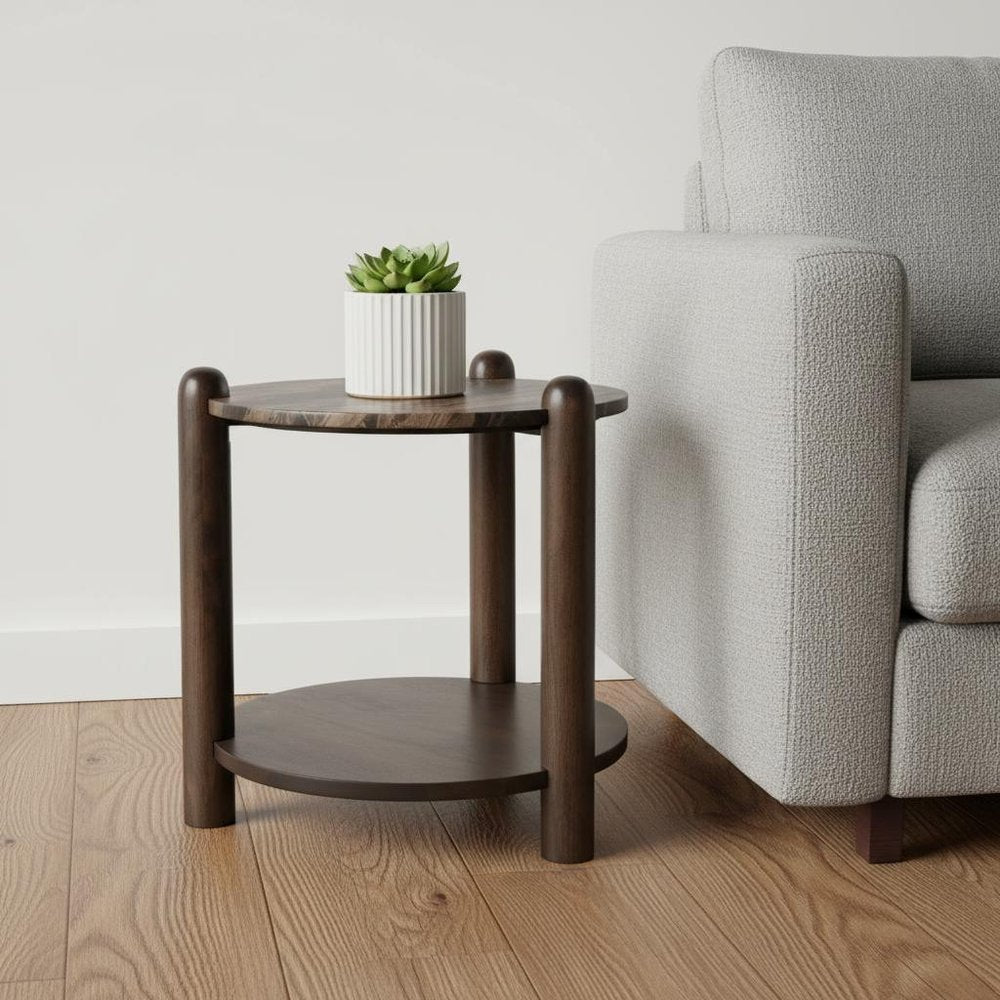 26" Brown Marble And Solid Wood End Table With Shelf HomeRoots