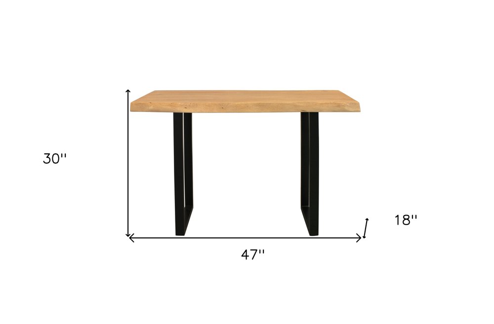 47" Natural and Black Solid Wood and Metal Live Edge Console Table HomeRoots
