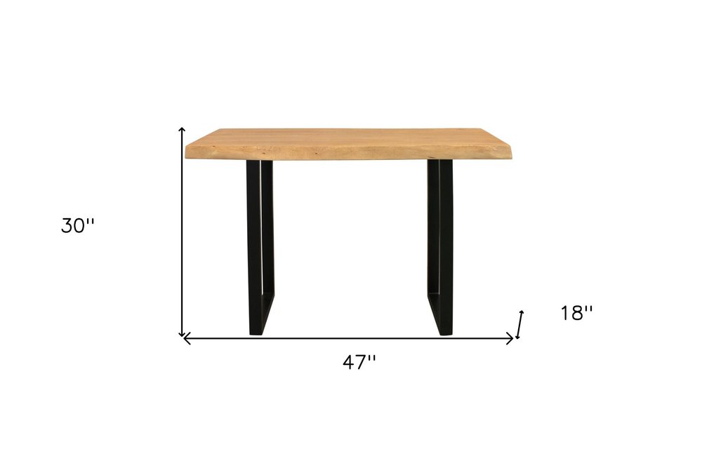 47" Natural and Black Solid Wood and Metal Live Edge Console Table HomeRoots