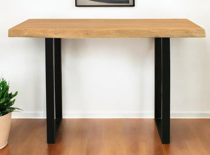 47" Natural and Black Solid Wood and Metal Live Edge Console Table HomeRoots