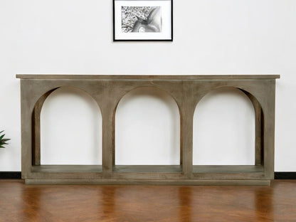 77" Brown Solid Wood Distressed Console Table With Arch Detailing HomeRoots
