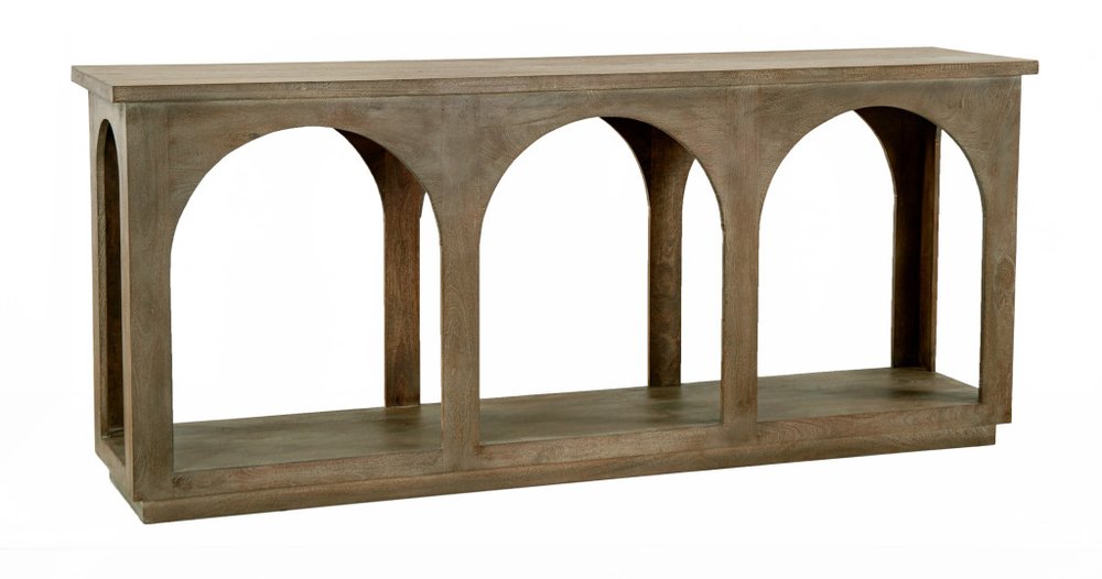 77" Brown Solid Wood Distressed Console Table With Arch Detailing HomeRoots