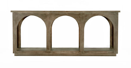 77" Brown Solid Wood Distressed Console Table With Arch Detailing HomeRoots